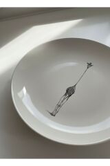6'lı Seramik Pasta Tabağı Seti | Minimalist Zürafa Desenli | 21 cm Şık Sunum & Kahvaltı Tabağı Beyaz