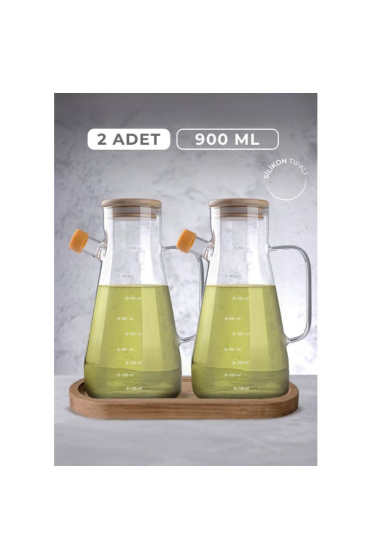 Standlı 2'li Cam Yağdanlık 900 ml Yağ şişesi damlatmaz akıtmaz Yağlık sirkelik A