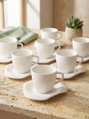 6 Kişilik Porselen Kahve Fincan Takımı Beyaz Modern Tasarım 90 ml