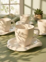 6 Kişilik Porselen Kahve Fincan Takımı Beyaz Modern Tasarım 90 ml